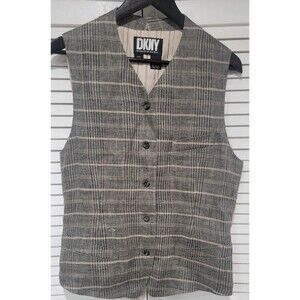 VTG DKNY Donna Karan Linen Plaid Vest Women's Sz14 Corpcore Academia Preppy Y2K